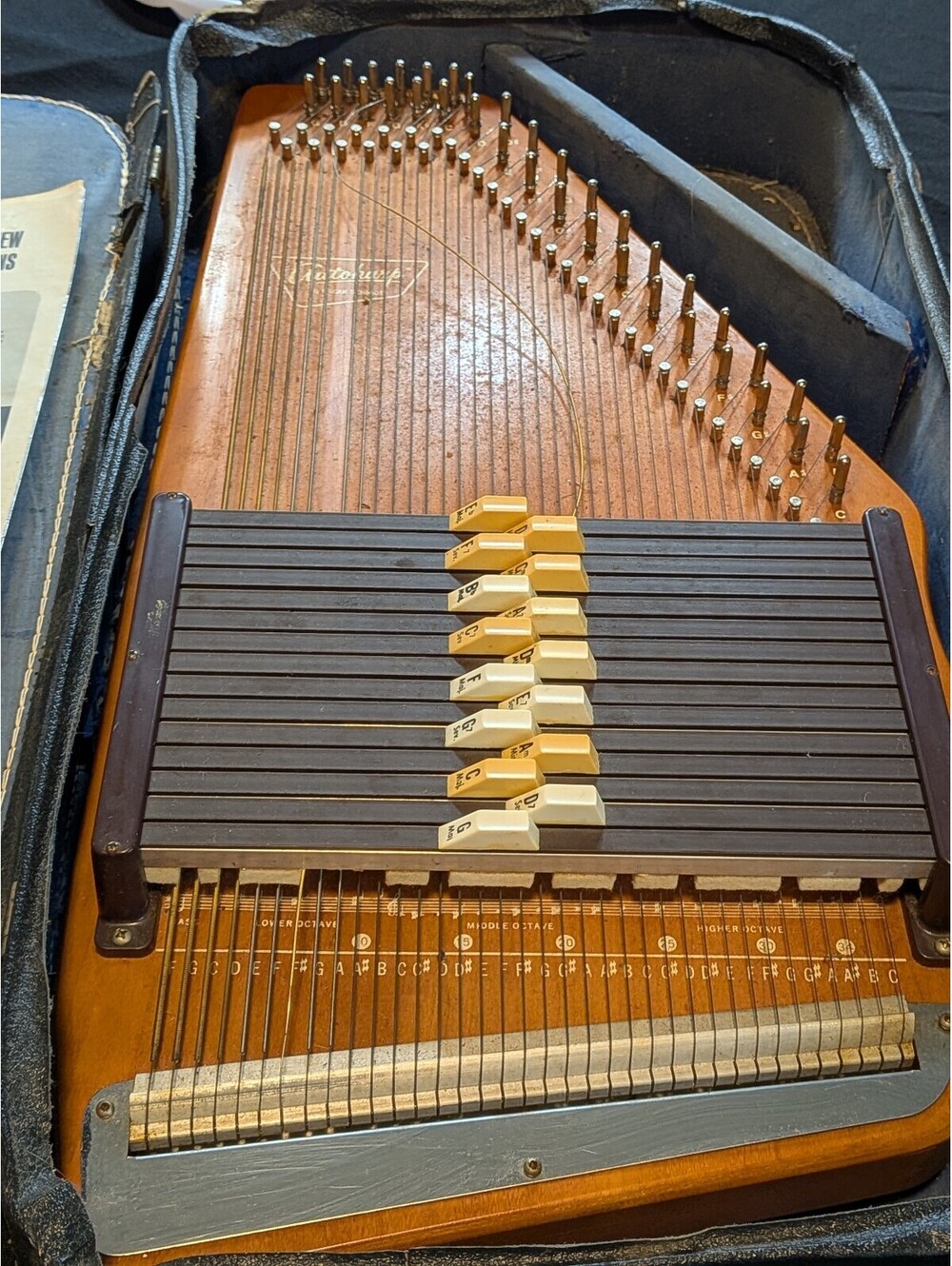Vintage Oscar Schmidt 12 Chord Autoharp w Case Instruction Book Folk Instrument